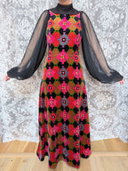 Vintage 1960s/1970s Frank Usher Velvet Geometric Maxi Dress