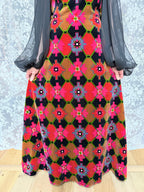 Vintage 1960s/1970s Frank Usher Velvet Geometric Maxi Dress