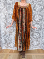 Vintage 1970s Handmade Velvet Chenille Revival Kaftan Dress
