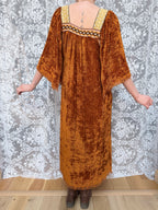 Vintage 1970s Handmade Velvet Chenille Revival Kaftan Dress