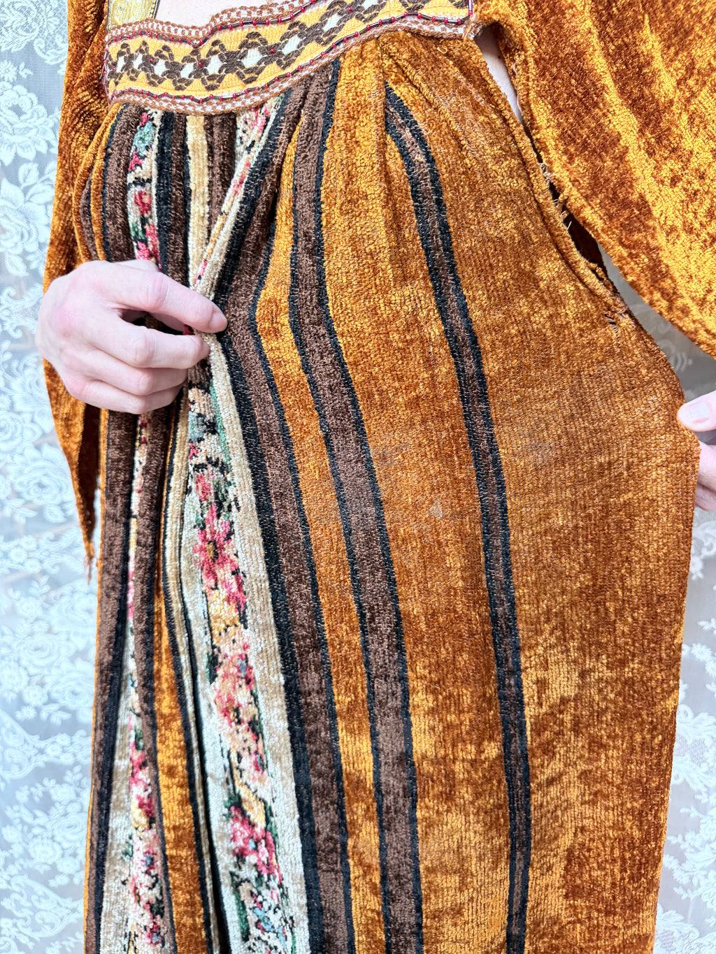 Vintage 1970s Handmade Velvet Chenille Revival Kaftan Dress