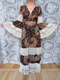 Rare 1970s Corky Craig California Lace Bell Sleeve Maxi Dress