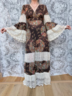 Rare 1970s Corky Craig California Lace Bell Sleeve Maxi Dress
