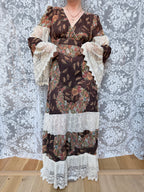 Rare 1970s Corky Craig California Lace Bell Sleeve Maxi Dress