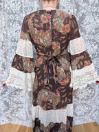 Rare 1970s Corky Craig California Lace Bell Sleeve Maxi Dress