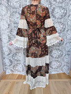 Rare 1970s Corky Craig California Lace Bell Sleeve Maxi Dress