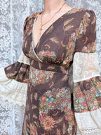 Rare 1970s Corky Craig California Lace Bell Sleeve Maxi Dress