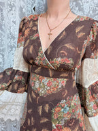 Rare 1970s Corky Craig California Lace Bell Sleeve Maxi Dress
