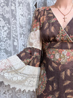 Rare 1970s Corky Craig California Lace Bell Sleeve Maxi Dress
