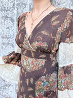 Rare 1970s Corky Craig California Lace Bell Sleeve Maxi Dress