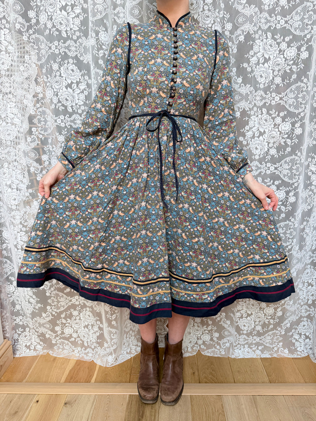 Vintage Origin 1970s Liberty of London Willian Morris Strawberry Thief Midi Dress