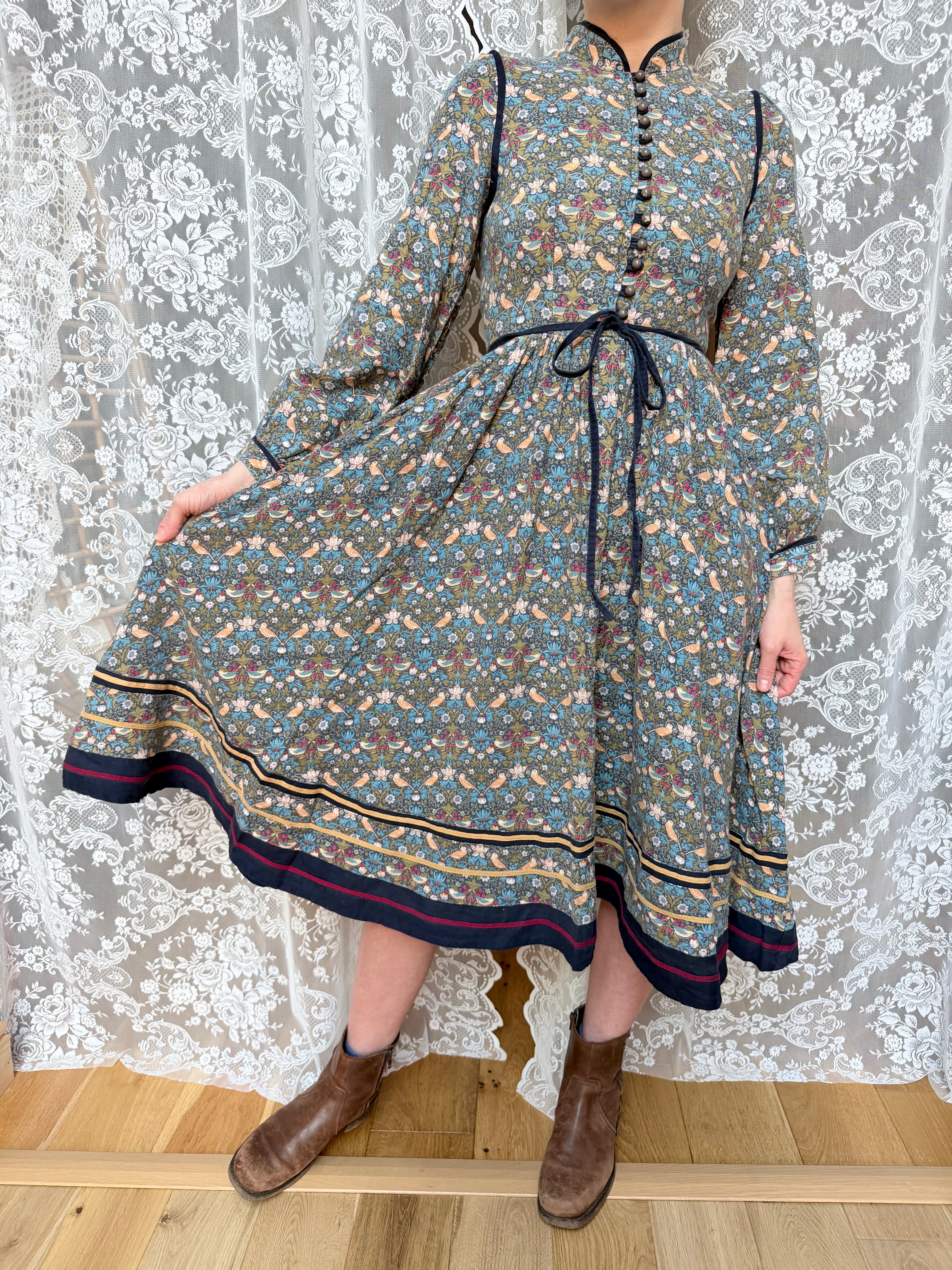 Vintage Origin 1970s Liberty of London Willian Morris Strawberry Thief Midi Dress