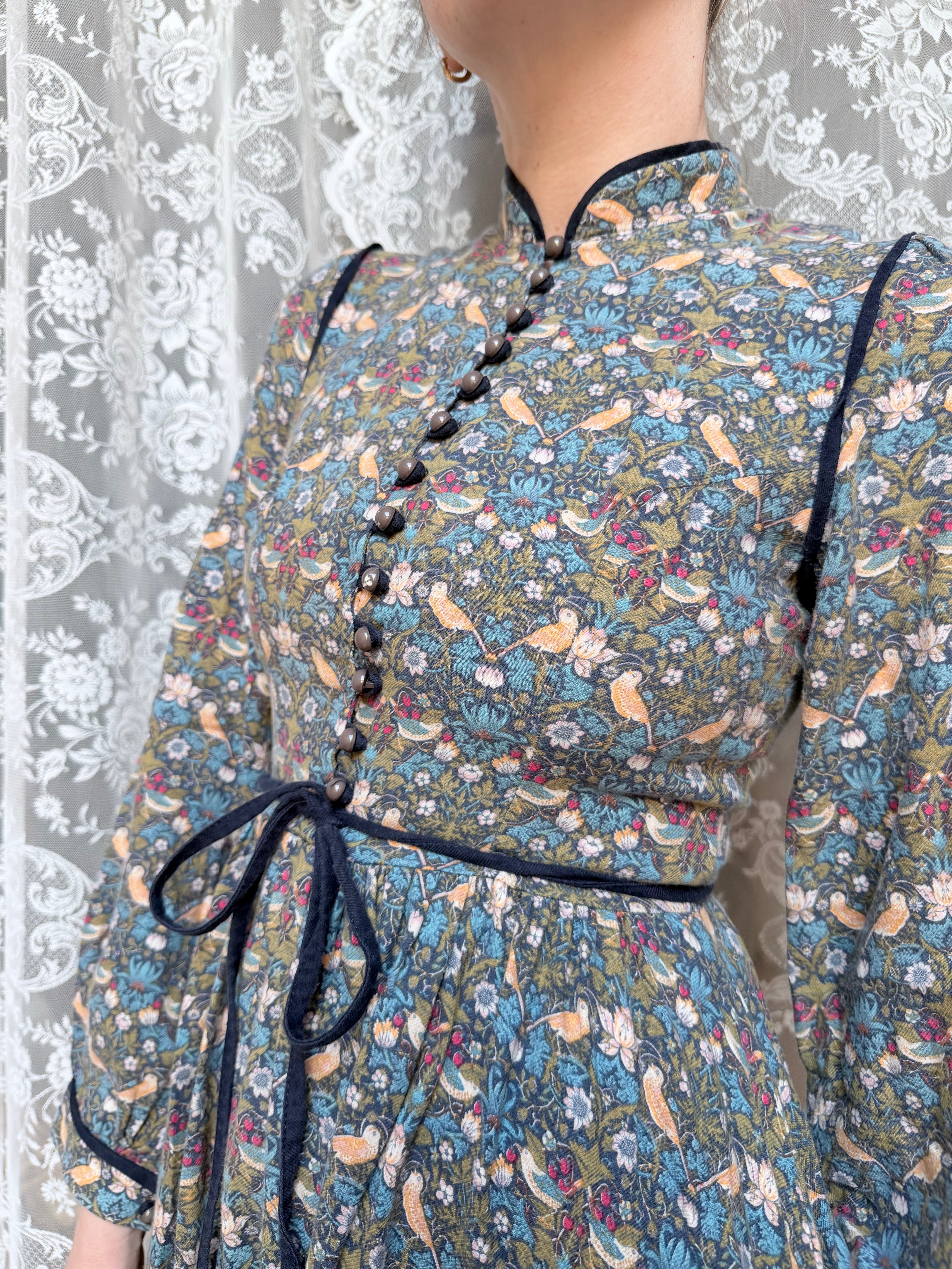 Vintage Origin 1970s Liberty of London Willian Morris Strawberry Thief Midi Dress