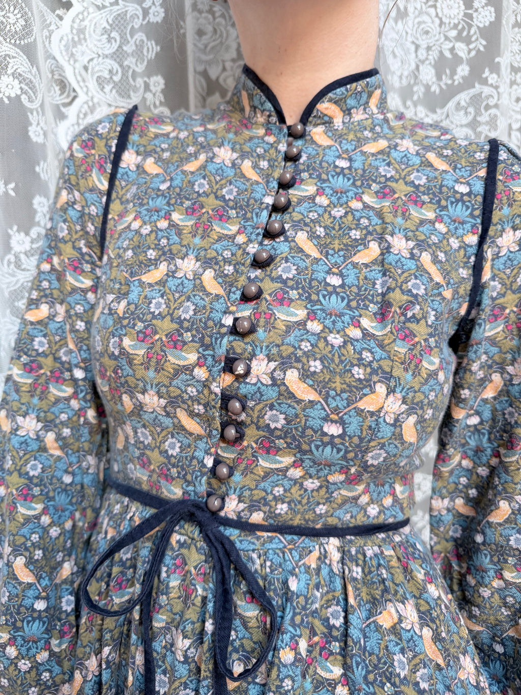 Vintage Origin 1970s Liberty of London Willian Morris Strawberry Thief Midi Dress