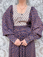 Rare Vintage 1970s Miss Selfridge Indian Block Print Balloon Sleeve Dress