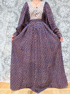Rare Vintage 1970s Miss Selfridge Indian Block Print Balloon Sleeve Dress