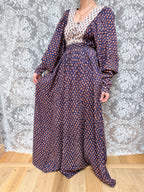 Rare Vintage 1970s Miss Selfridge Indian Block Print Balloon Sleeve Dress