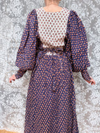 Rare Vintage 1970s Miss Selfridge Indian Block Print Balloon Sleeve Dress