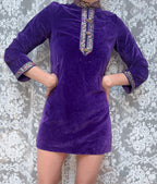 1960s Pop Chicks of London Purple Velvet Mini Dress & Trouser Set