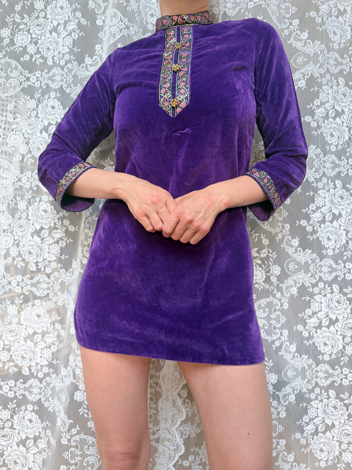 1960s Pop Chicks of London Purple Velvet Mini Dress & Trouser Set