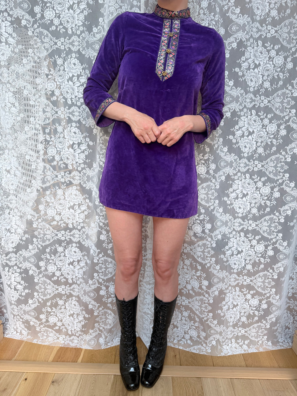 1960s Pop Chicks of London Purple Velvet Mini Dress & Trouser Set
