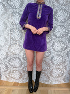 1960s Pop Chicks of London Purple Velvet Mini Dress & Trouser Set