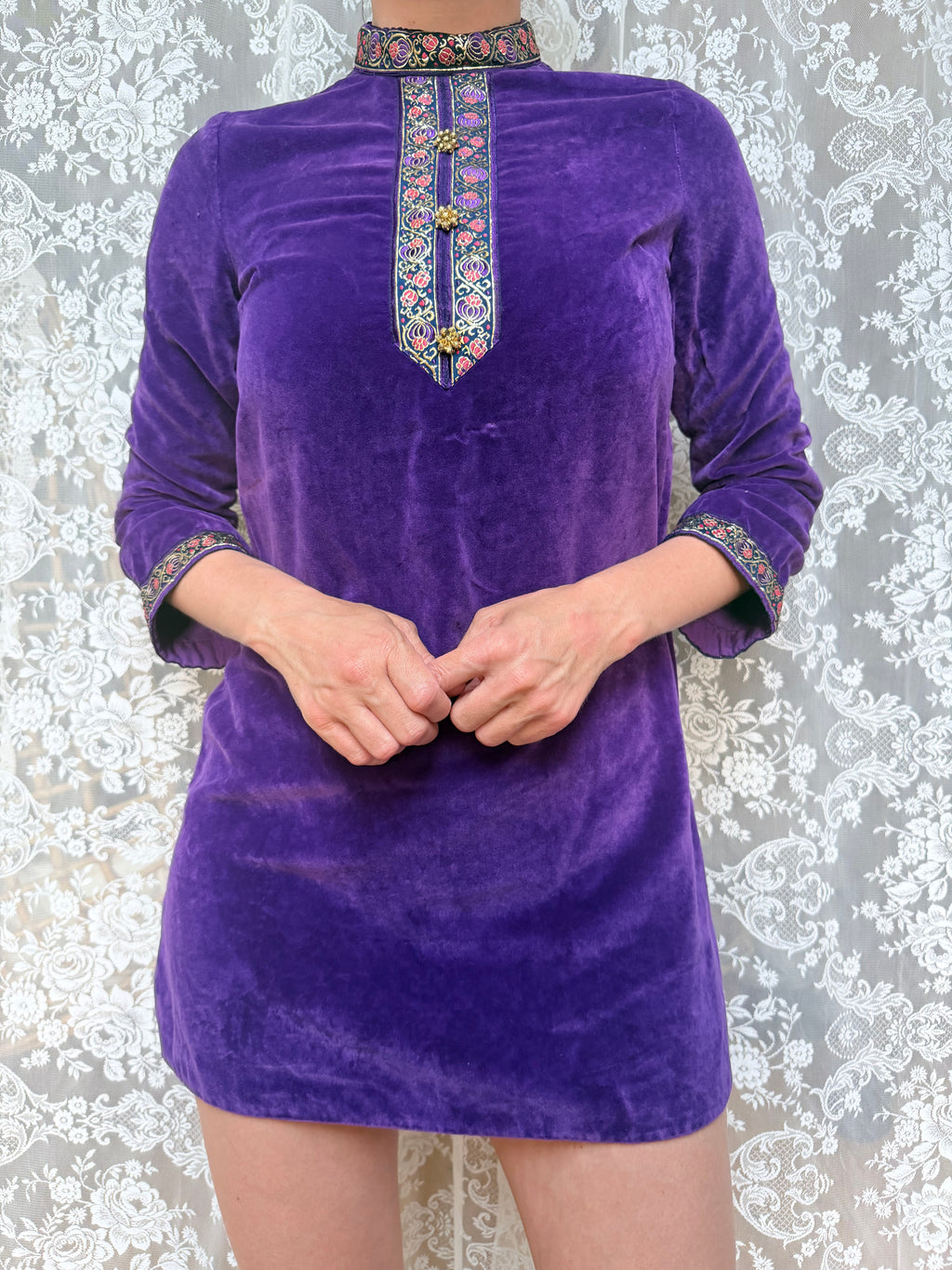 1960s Pop Chicks of London Purple Velvet Mini Dress & Trouser Set