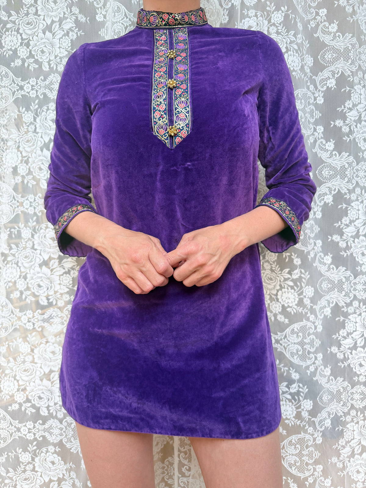 1960s Pop Chicks of London Purple Velvet Mini Dress & Trouser Set