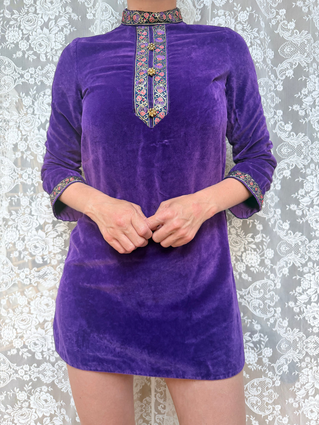 1960s Pop Chicks of London Purple Velvet Mini Dress & Trouser Set