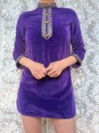 1960s Pop Chicks of London Purple Velvet Mini Dress & Trouser Set