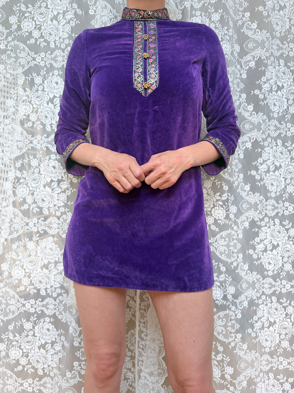 1960s Pop Chicks of London Purple Velvet Mini Dress & Trouser Set