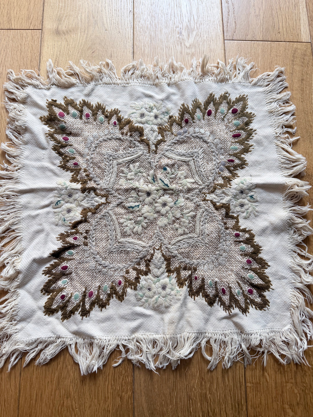 Antique Hand-Embroidered Ottoman Floral Table Mat