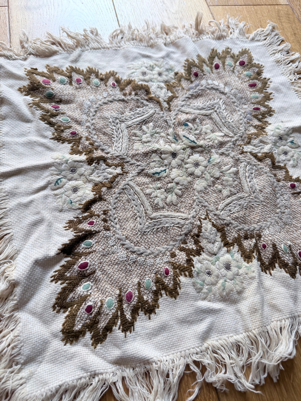 Antique Hand-Embroidered Ottoman Floral Table Mat