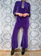 1960s Pop Chicks of London Purple Velvet Mini Dress & Trouser Set