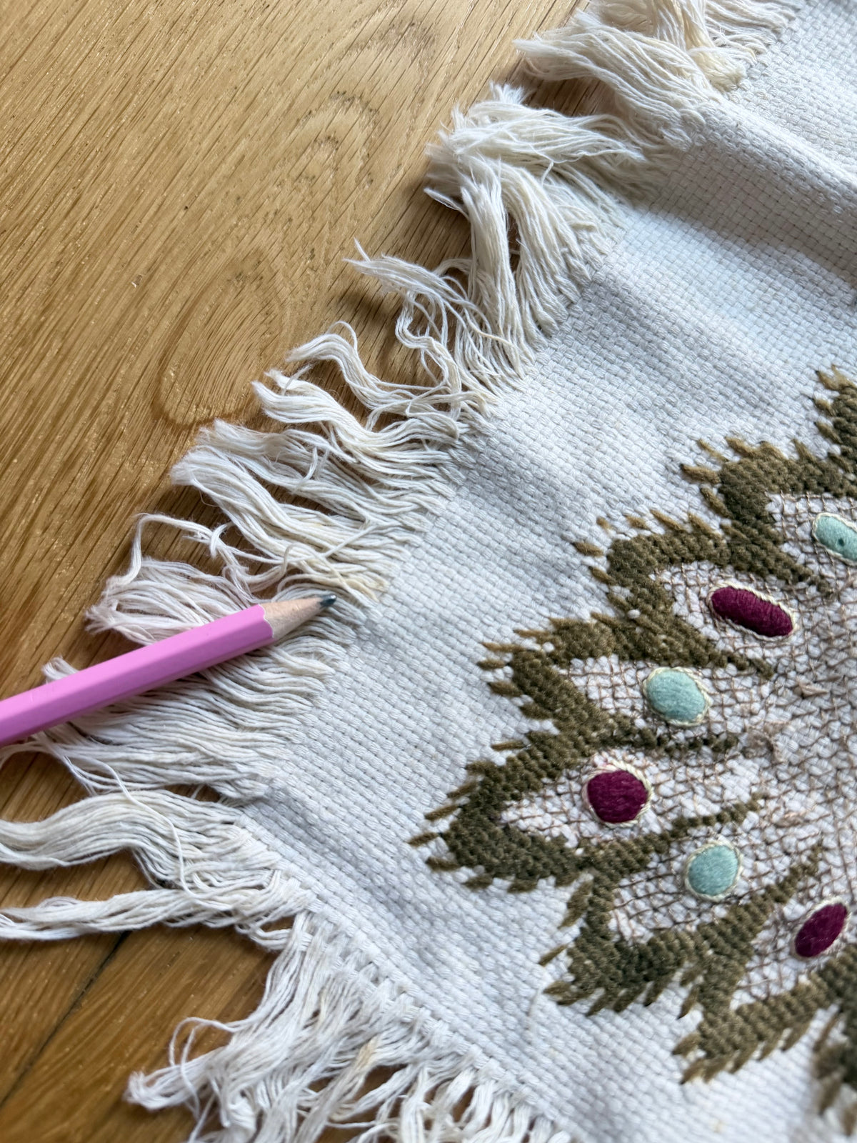 Antique Hand-Embroidered Ottoman Floral Table Mat