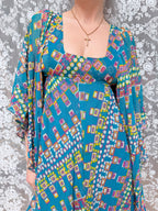 Rare Vintage 1970s David Silverman Angel Sleeve Maxi Dress