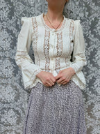 The Maiden: Vintage 1970s Laura Ashley Lace Prairie Bell Sleeve Blouse