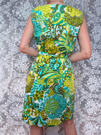 1960s Hillora Psychedelic Green Floral Cotton Mini Dress