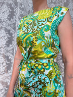 1960s Hillora Psychedelic Green Floral Cotton Mini Dress