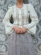 The Maiden: Vintage 1970s Laura Ashley Lace Prairie Bell Sleeve Blouse