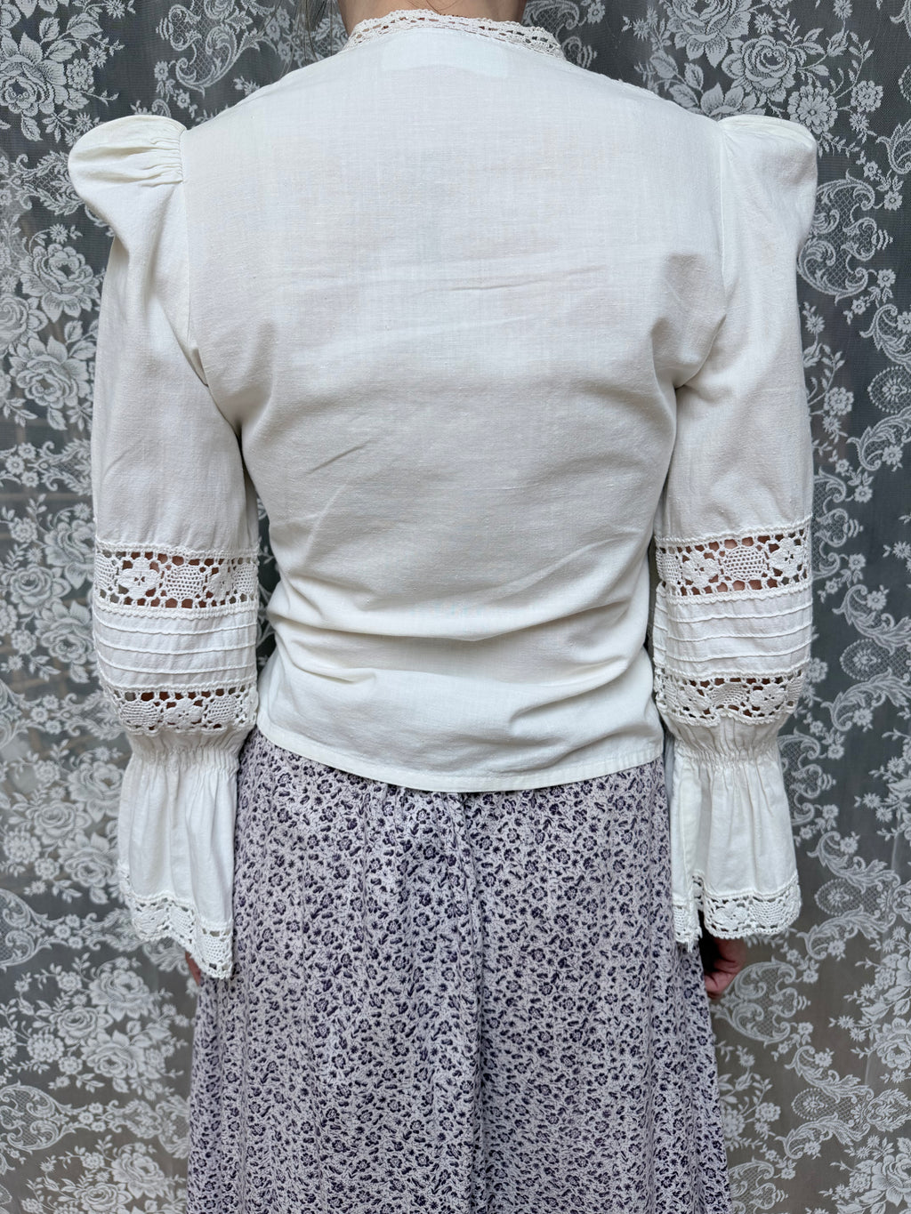 The Maiden: Vintage 1970s Laura Ashley Lace Prairie Bell Sleeve Blouse