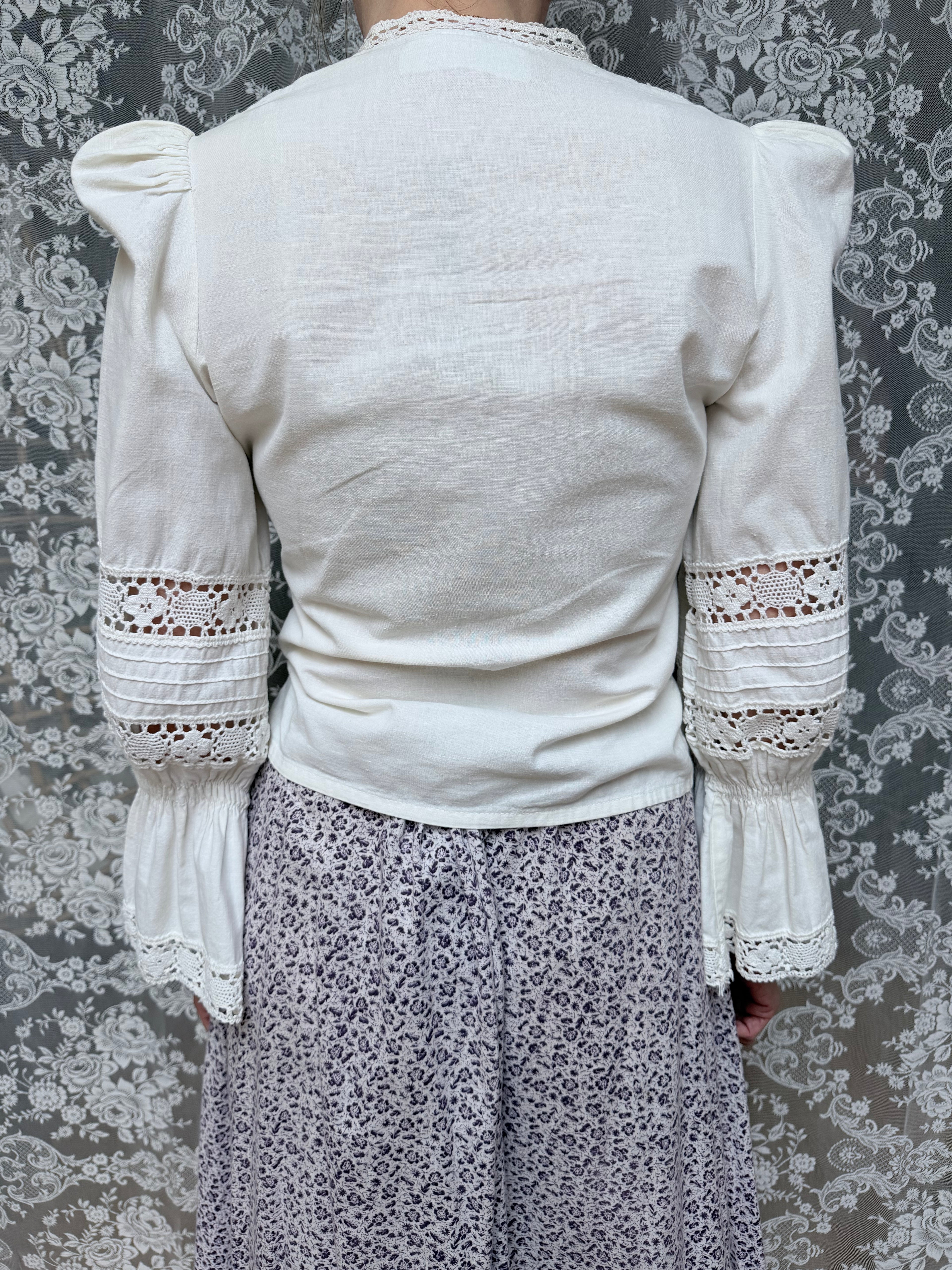 The Maiden: Vintage 1970s Laura Ashley Lace Prairie Bell Sleeve Blouse