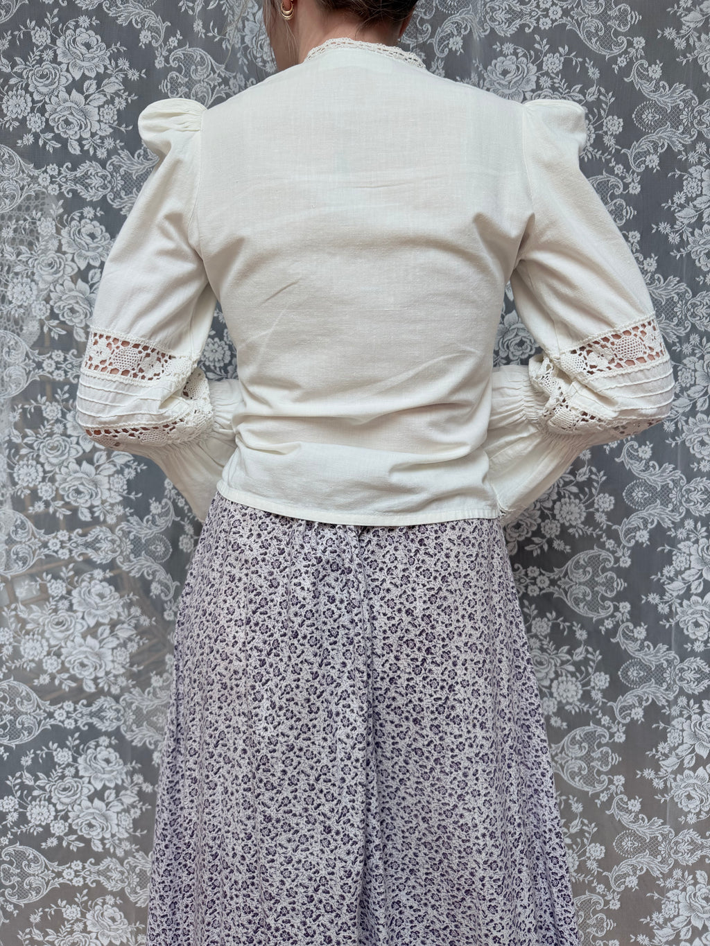 The Maiden: Vintage 1970s Laura Ashley Lace Prairie Bell Sleeve Blouse