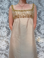 Vintage 1960s Jean Varon Gold Hand-Finished Embroidered Dress