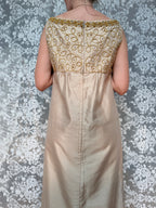 Vintage 1960s Jean Varon Gold Hand-Finished Embroidered Dress