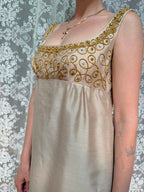 Vintage 1960s Jean Varon Gold Hand-Finished Embroidered Dress