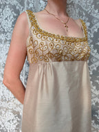 Vintage 1960s Jean Varon Gold Hand-Finished Embroidered Dress