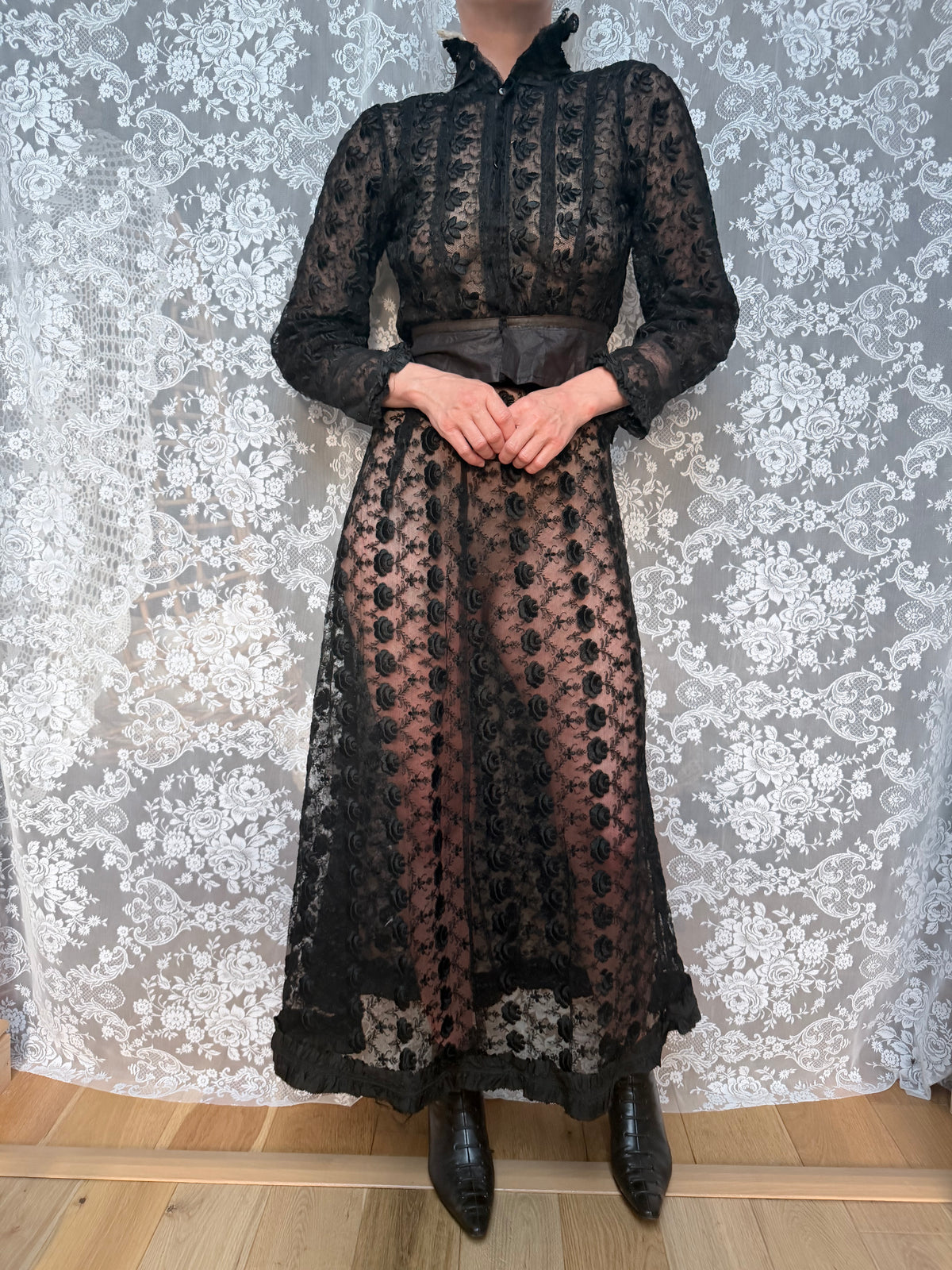Antique Black Lace Two-Piece Gothic Set | Victorian/Edwardian