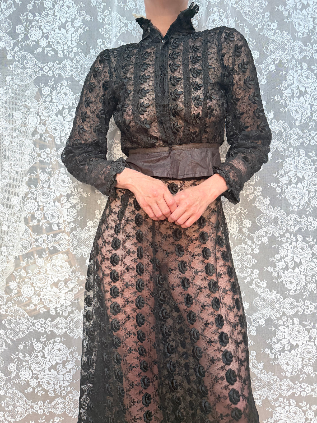 Antique Black Lace Two-Piece Gothic Set | Victorian/Edwardian