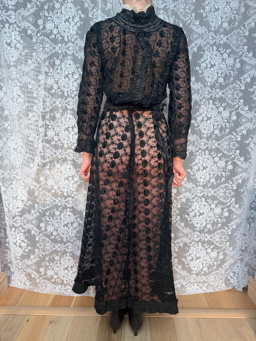 Antique Black Lace Two-Piece Gothic Set | Victorian/Edwardian